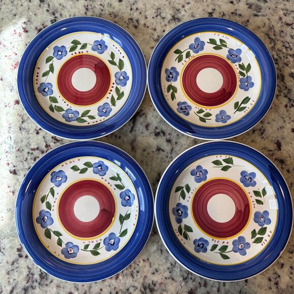 Gibson Housewares (Set 4) Bellissimo Floral Plates 7.5" Blue Country Cottage - Picture 1 of 8